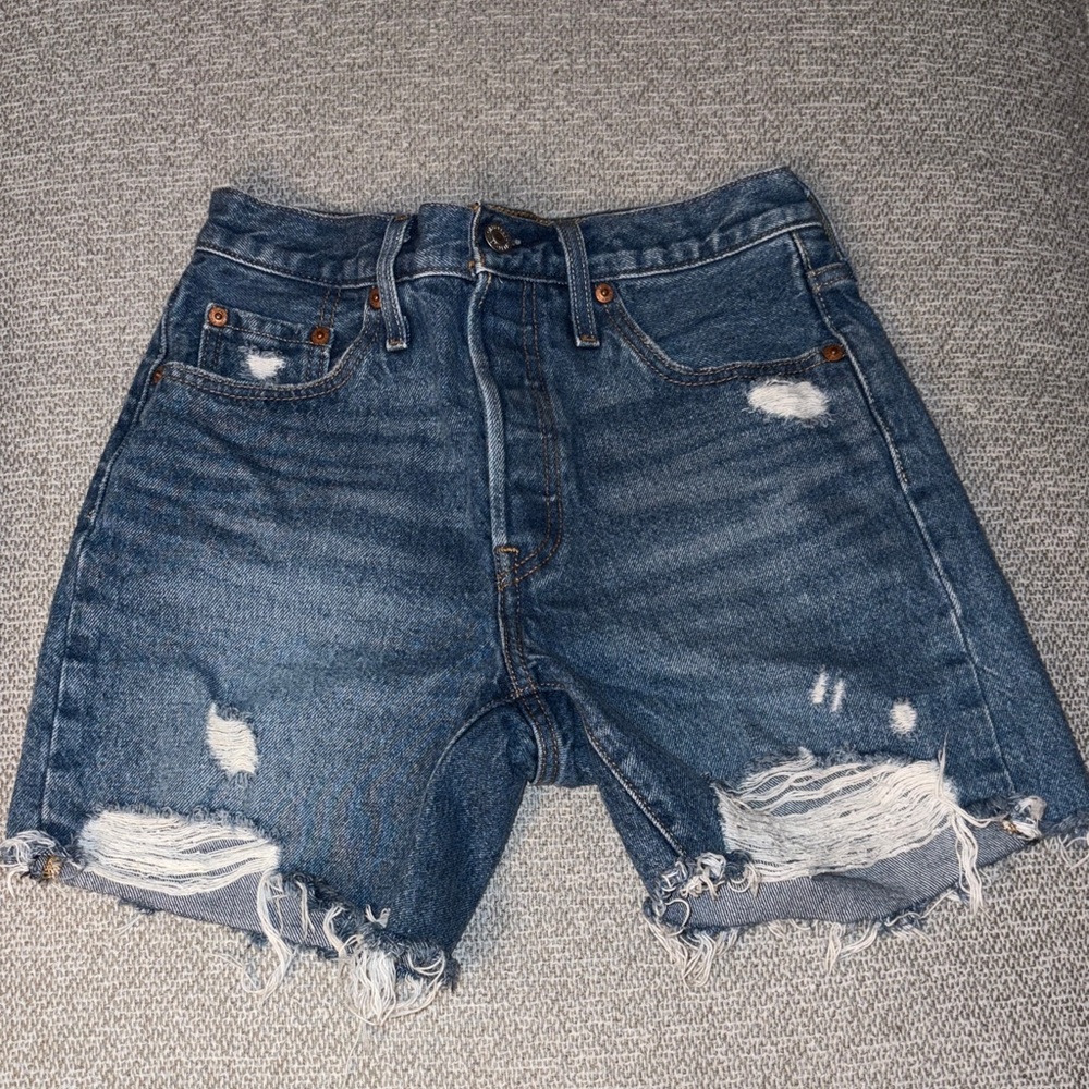 Levi's 501 Blue Denim Mid-Thigh Cutoff Shorts